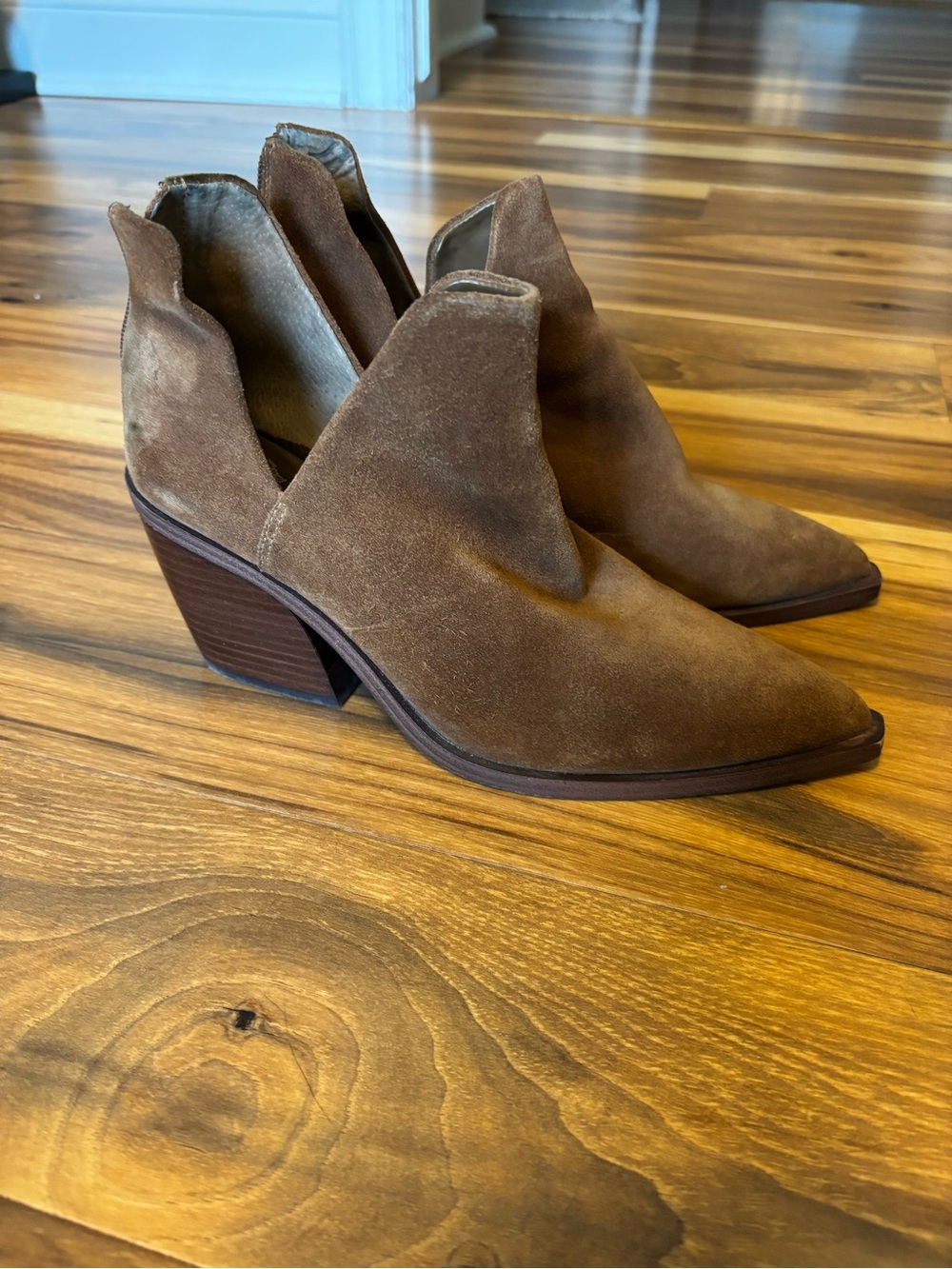 Vince Camuto Chestnut Brown Suede V-Cut Ankle Booties